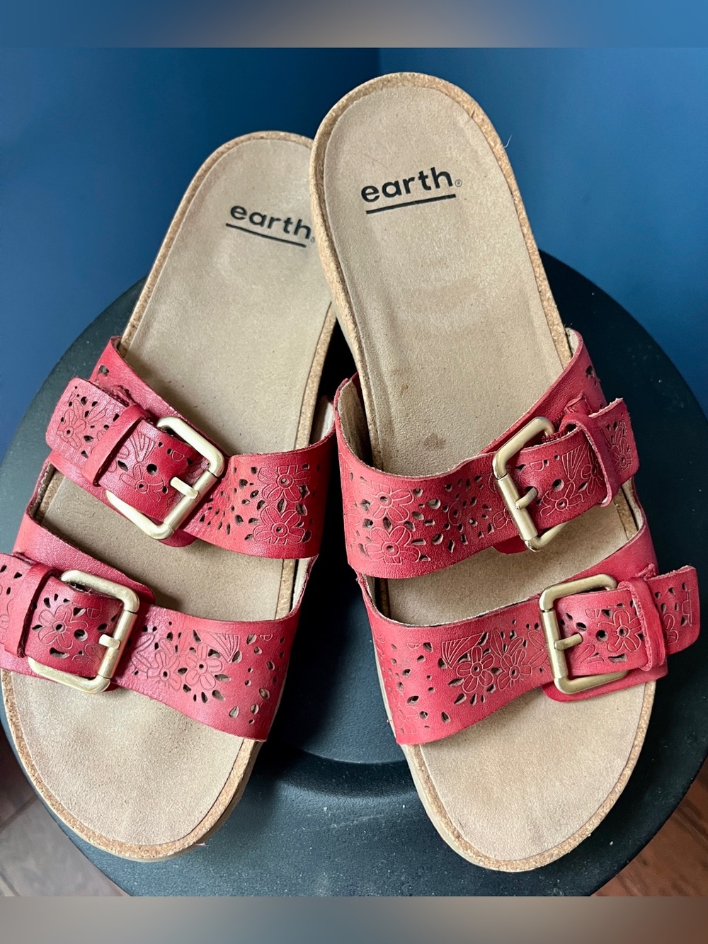 Earth Suede Sport Sandals-Sand Antigua, Red Size 9.5M very good worn condition